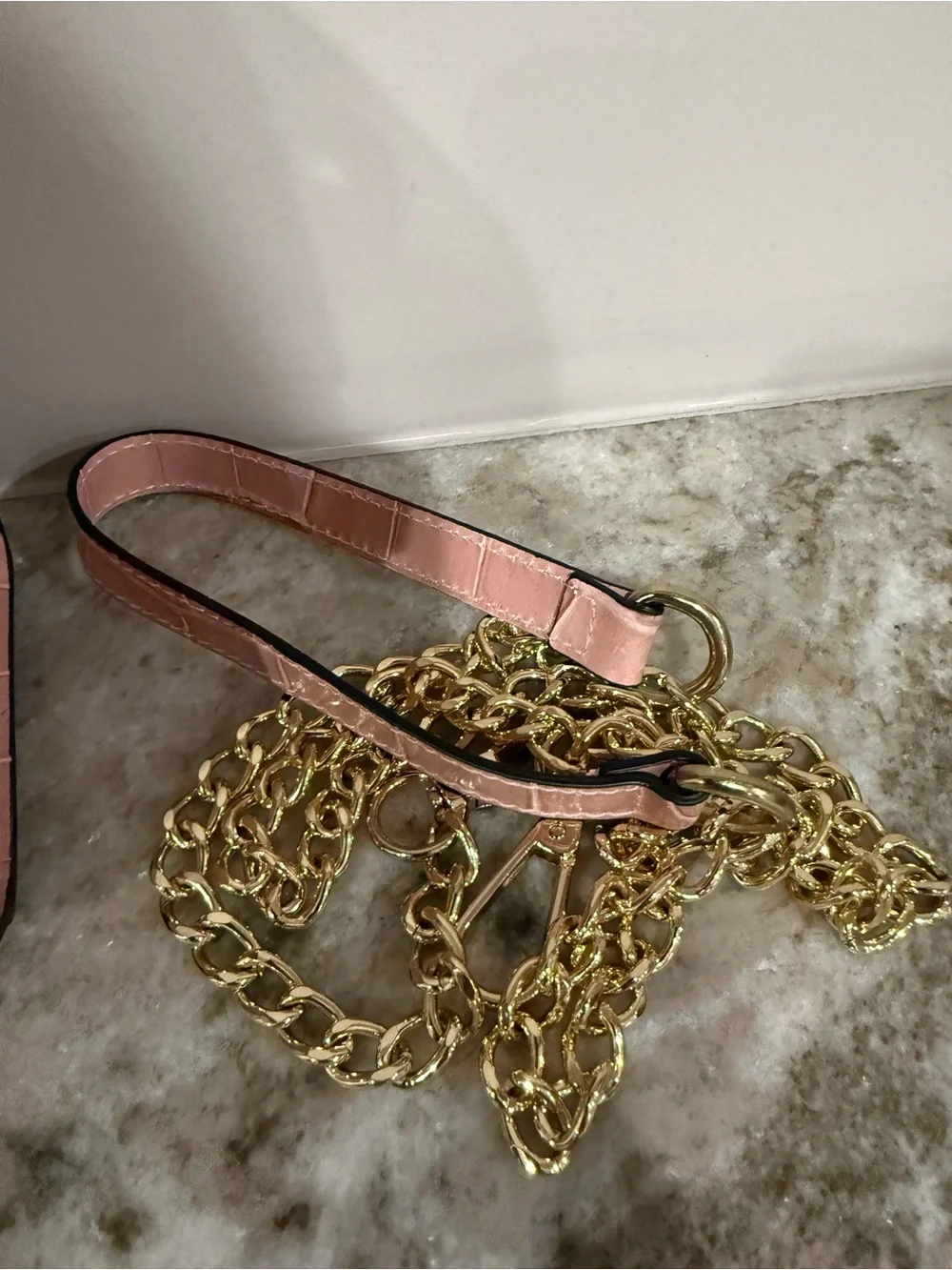 Pink Croc-Embossed Top Handle Bag with Bamboo Detail